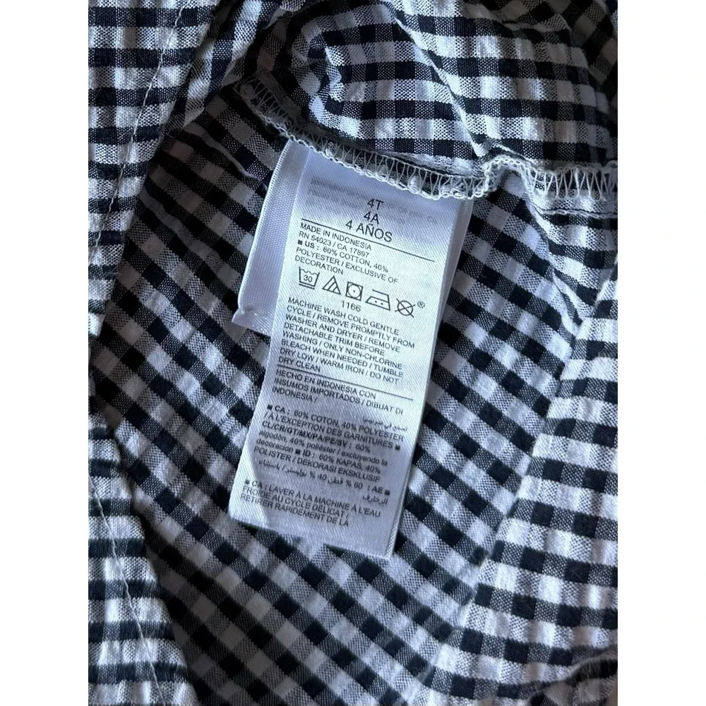 Old Navy 4T Black & White Gingham Shortsleeve Button Up Shirt Floral Bow Tie